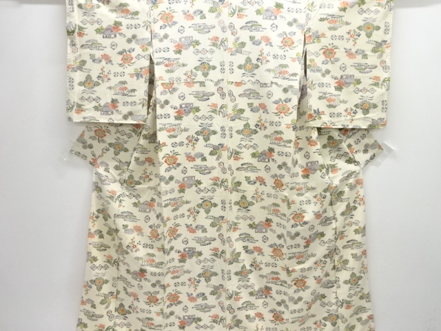 JAPANESE KIMONO / ANTIQUE KIMONO / SILK / JODAI TSUMUGI / FLORAL PLANTS